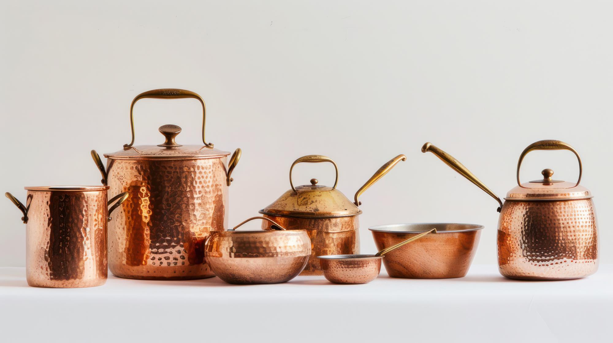 Workshop kitchen with copper pots and workspace